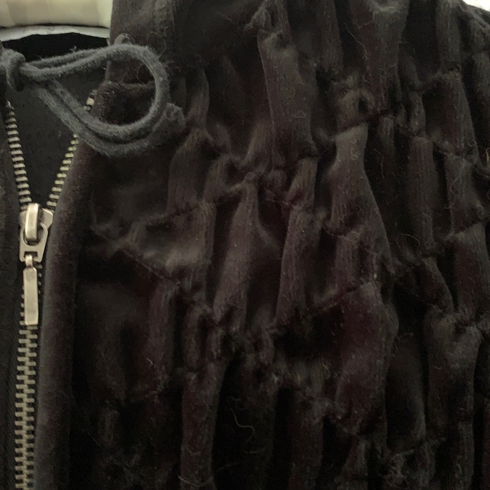 Velvet Hoodie - “August Silk”, Black, Zip Front, Drawstring, Soft, Dressy Casual - Picture 7 of 11